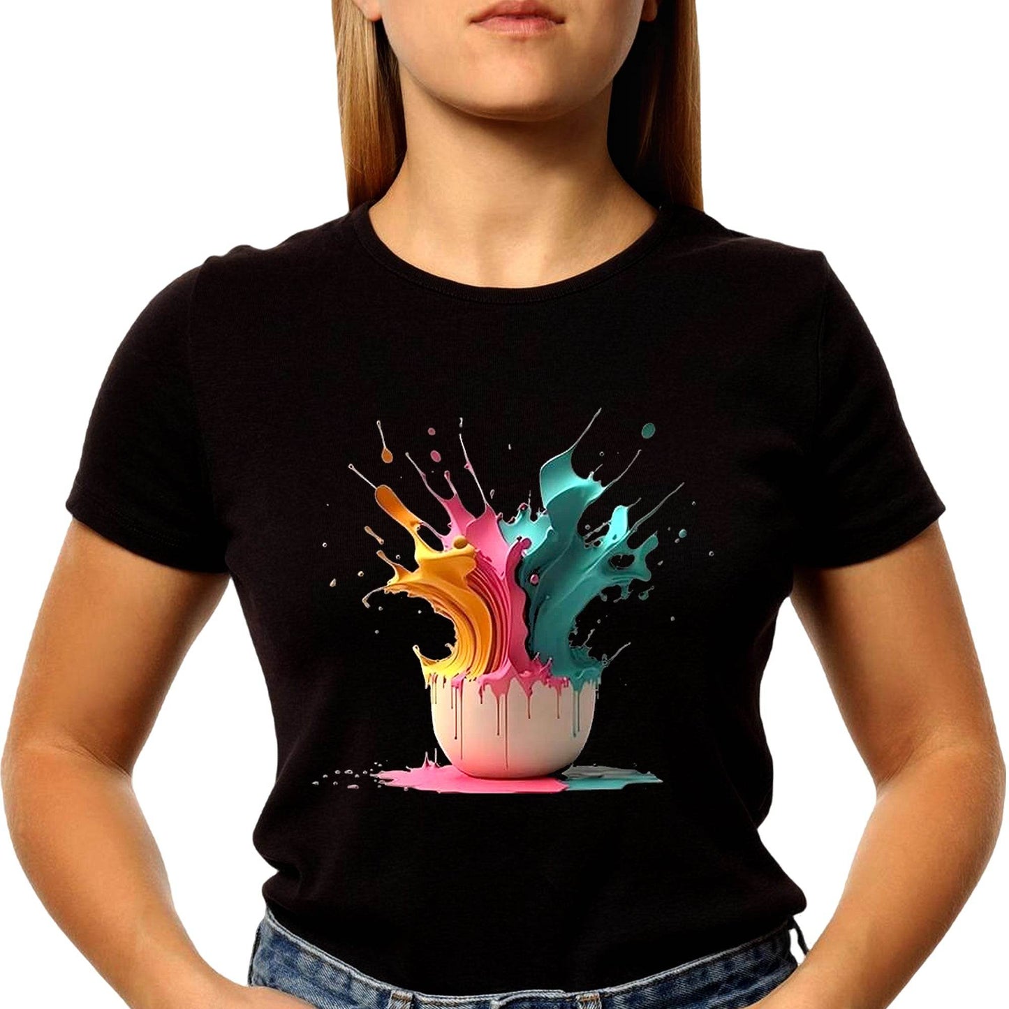 Colorful Paint Splatter - Unisex Round Neck Regular Fit 100% Combed Cotton Half Sleeve T-Shirt - Mojilo Mart