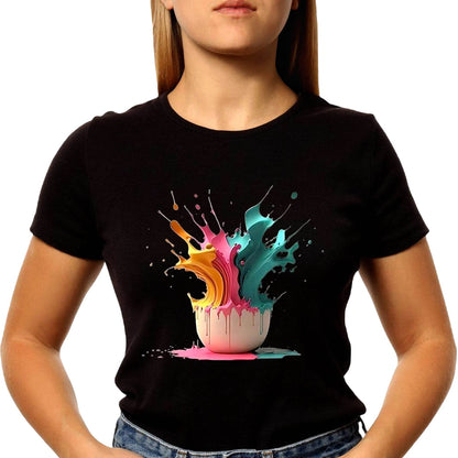 Colorful Paint Splatter - Unisex Round Neck Regular Fit 100% Combed Cotton Half Sleeve T-Shirt - Mojilo Mart