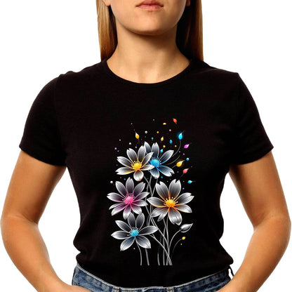 Colorful Pop Art painted Daisy Flower - Unisex Round Neck Regular Fit 100% Combed Cotton Half Sleeve T-Shirt - Mojilo Mart