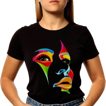 Colorful Woman Face - Unisex Round Neck Regular Fit 100% Combed Cotton Half Sleeve T-Shirt - Mojilo Mart