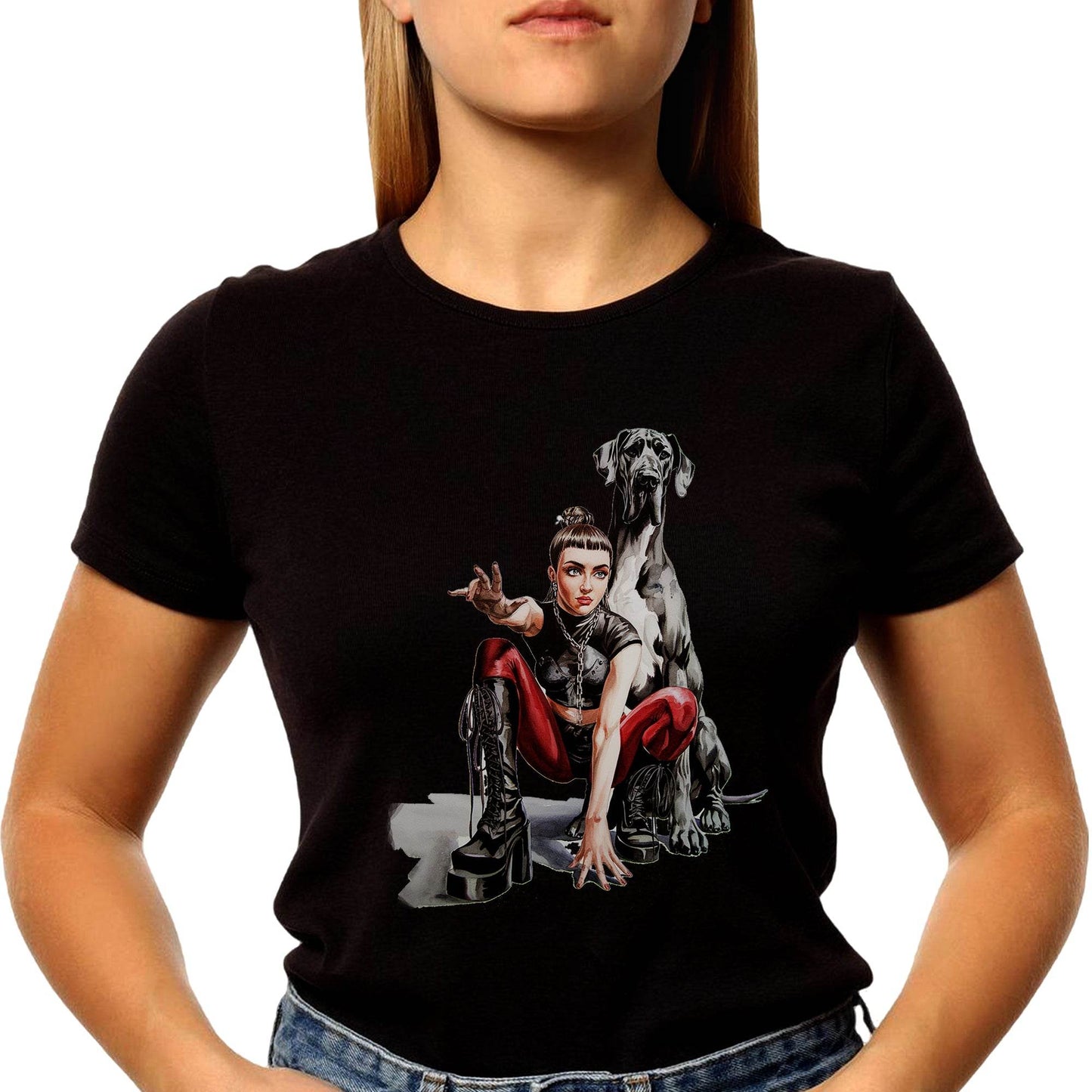 DOG AND WOMEN GRAPHIC PRINT - Unisex Round Neck Regular Fit 100% Combed Cotton Half Sleeve T-Shirt (Copy) (Copy) - Mojilo Mart