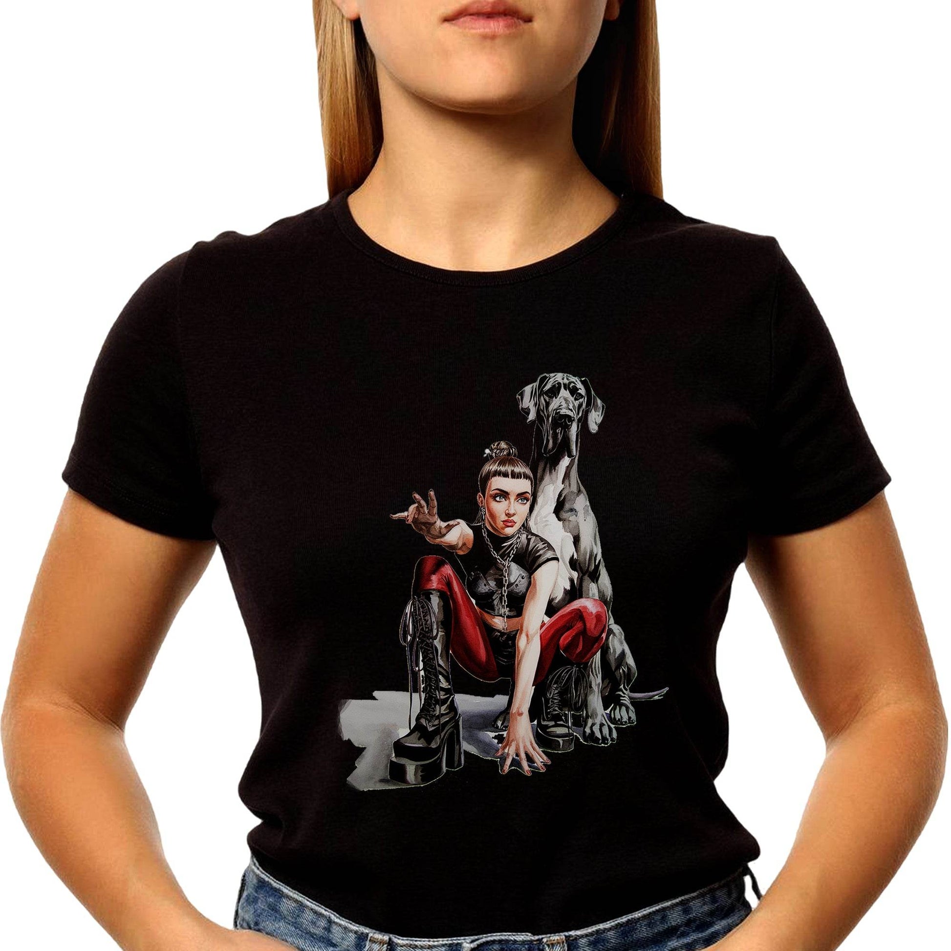 DOG AND WOMEN GRAPHIC PRINT - Unisex Round Neck Regular Fit 100% Combed Cotton Half Sleeve T-Shirt (Copy) (Copy) - Mojilo Mart