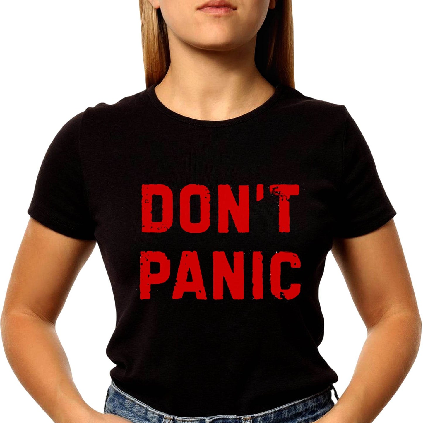DON'T PANIC - Unisex Round Neck Regular Fit 100% Combed Cotton Half Sleeve T-Shirt - Mojilo Mart