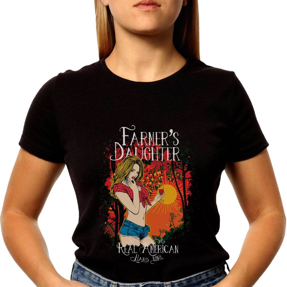 FARMER'S DAUGHTER REAL AMERICAN HARD GIRL - Unisex Round Neck Regular Fit 100% Combed Cotton Half Sleeve T-Shirt - Mojilo Mart