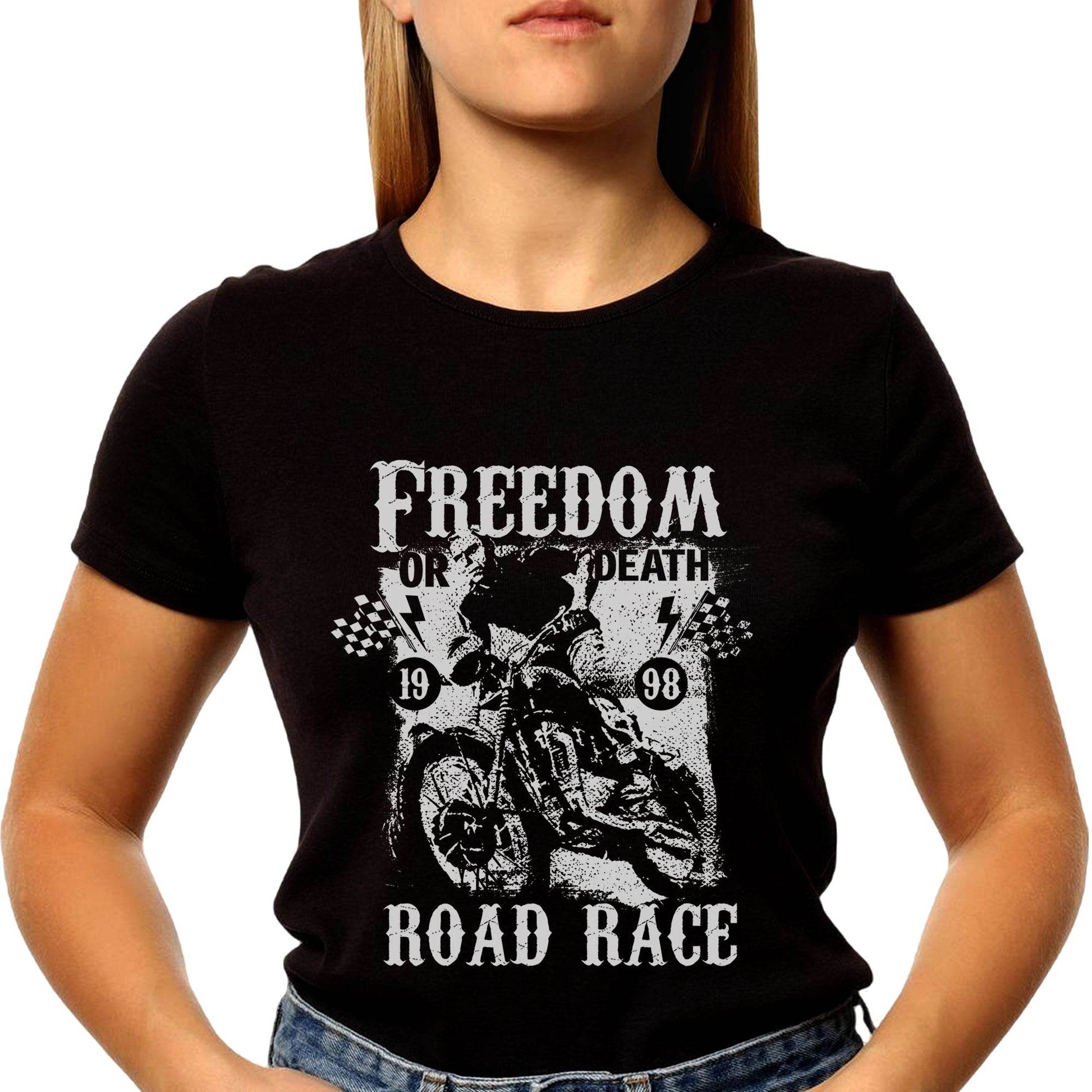 FREEDOM OR DEATH ROAD RACE - Unisex Round Neck Regular Fit 100% Combed Cotton Half Sleeve T-Shirt - Mojilo Mart