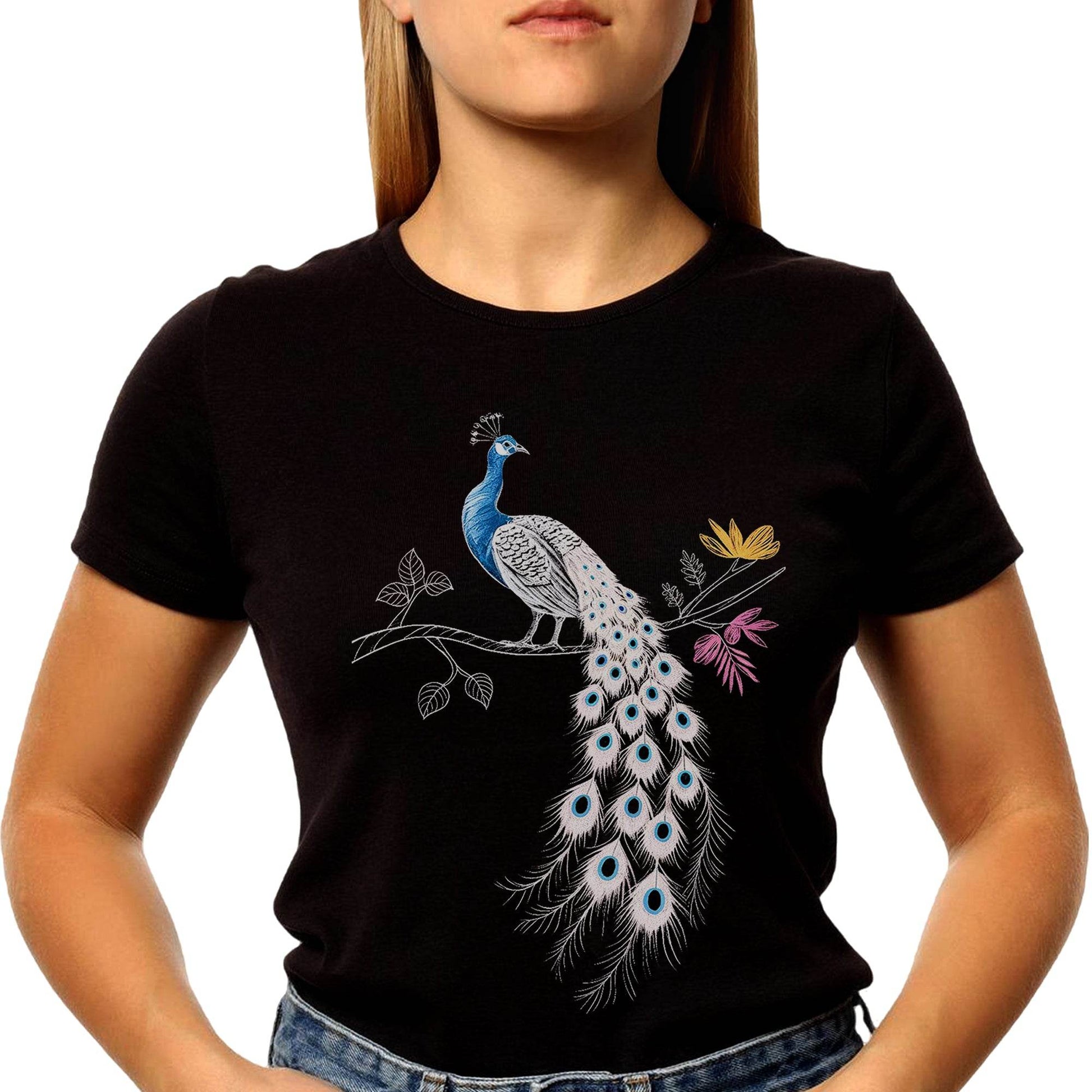 Fancy Jacobean Peacock - Unisex Round Neck Regular Fit 100% Combed Cotton Half Sleeve T-Shirt - Mojilo Mart