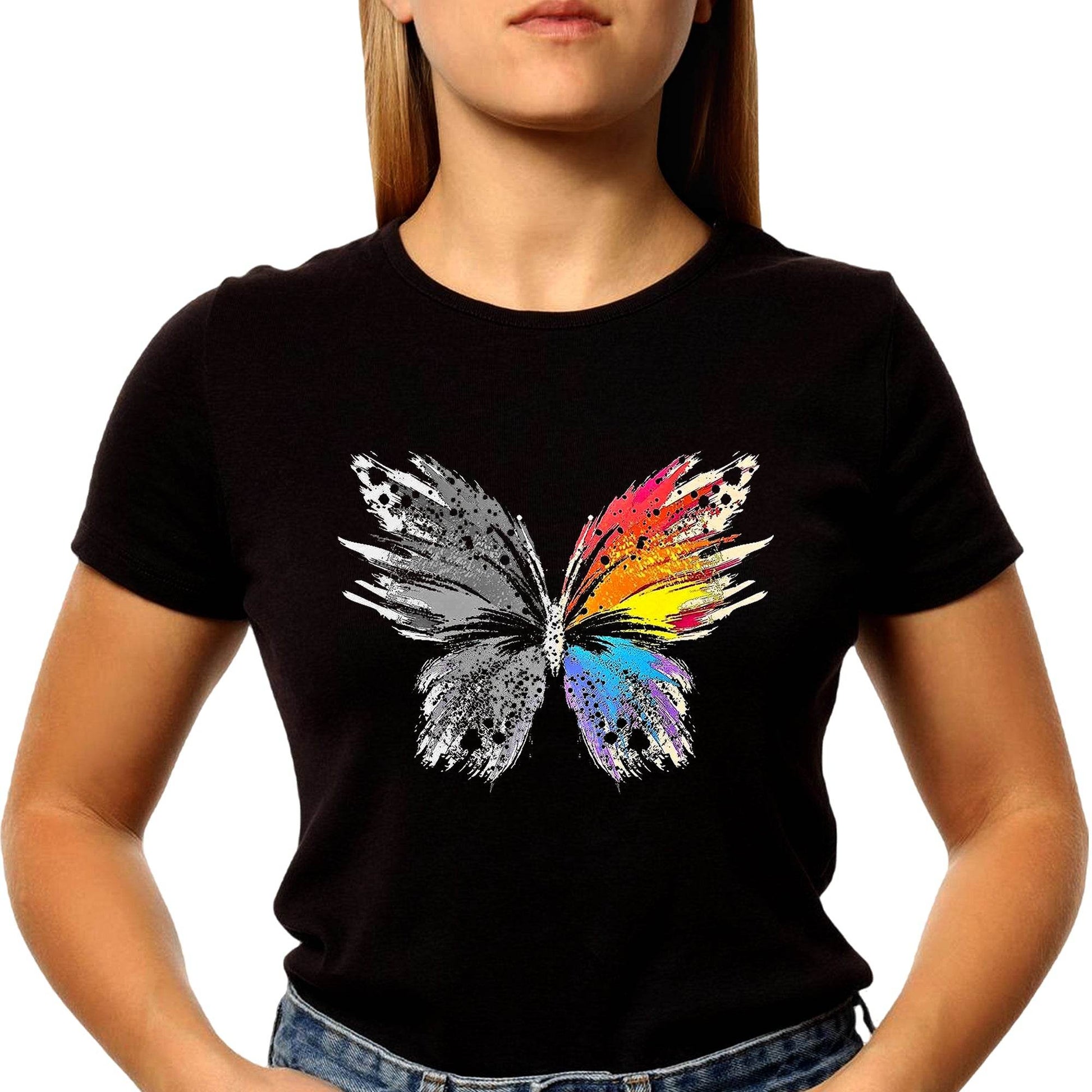 Fashion Colorful Butterfly Animals - Unisex Round Neck Regular Fit 100% Combed Cotton Half Sleeve T-Shirt - Mojilo Mart