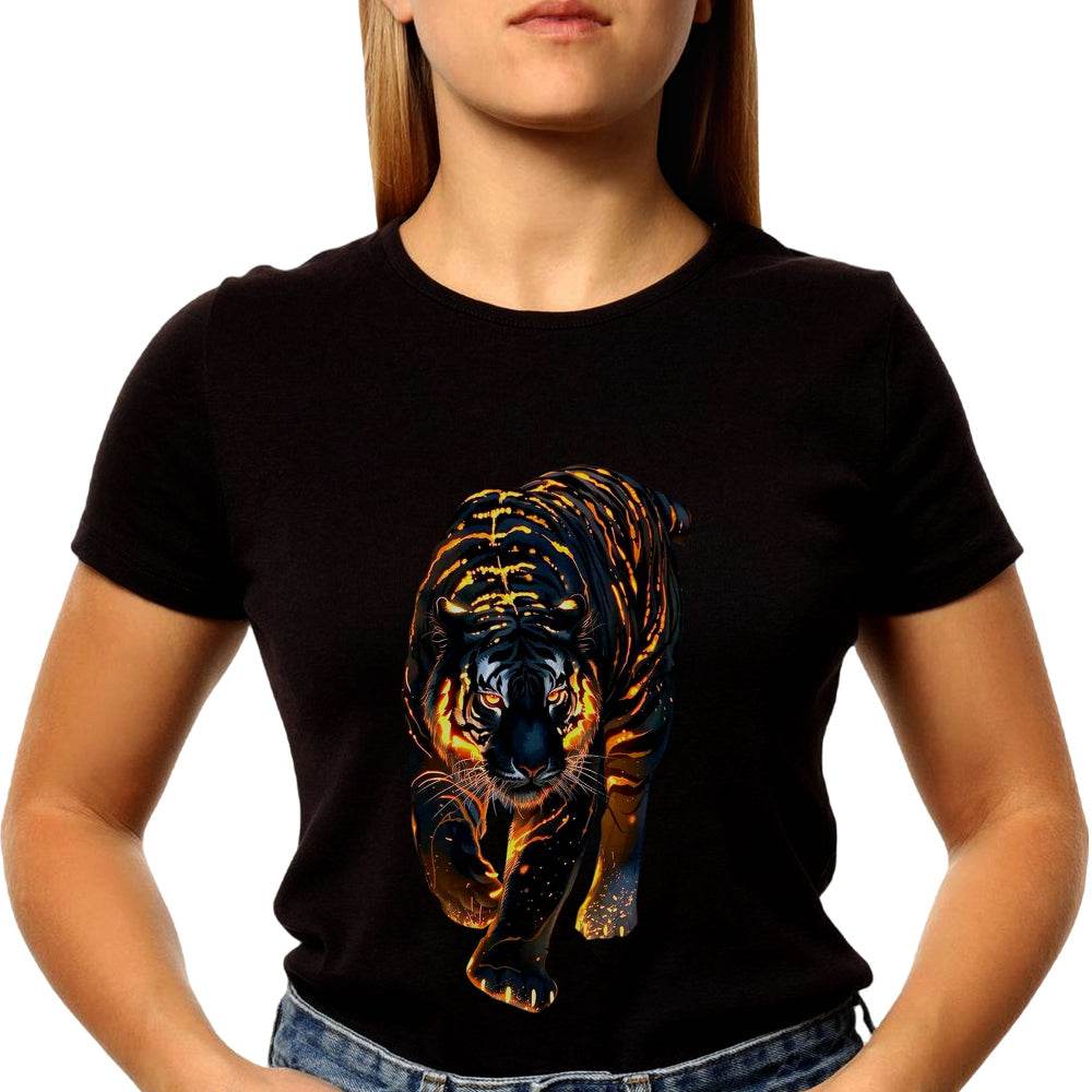 Fire Tiger Art - Unisex Round Neck Regular Fit 100% Combed Cotton Half Sleeve T-Shirt - Mojilo Mart
