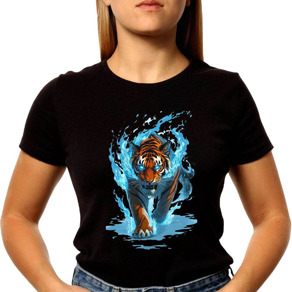 Flaming Tiger Pounce - Unisex Round Neck Regular Fit 100% Combed Cotton Half Sleeve T-Shirt - Mojilo Mart