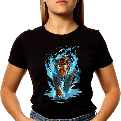 Flaming Tiger Pounce - Unisex Round Neck Regular Fit 100% Combed Cotton Half Sleeve T-Shirt - Mojilo Mart
