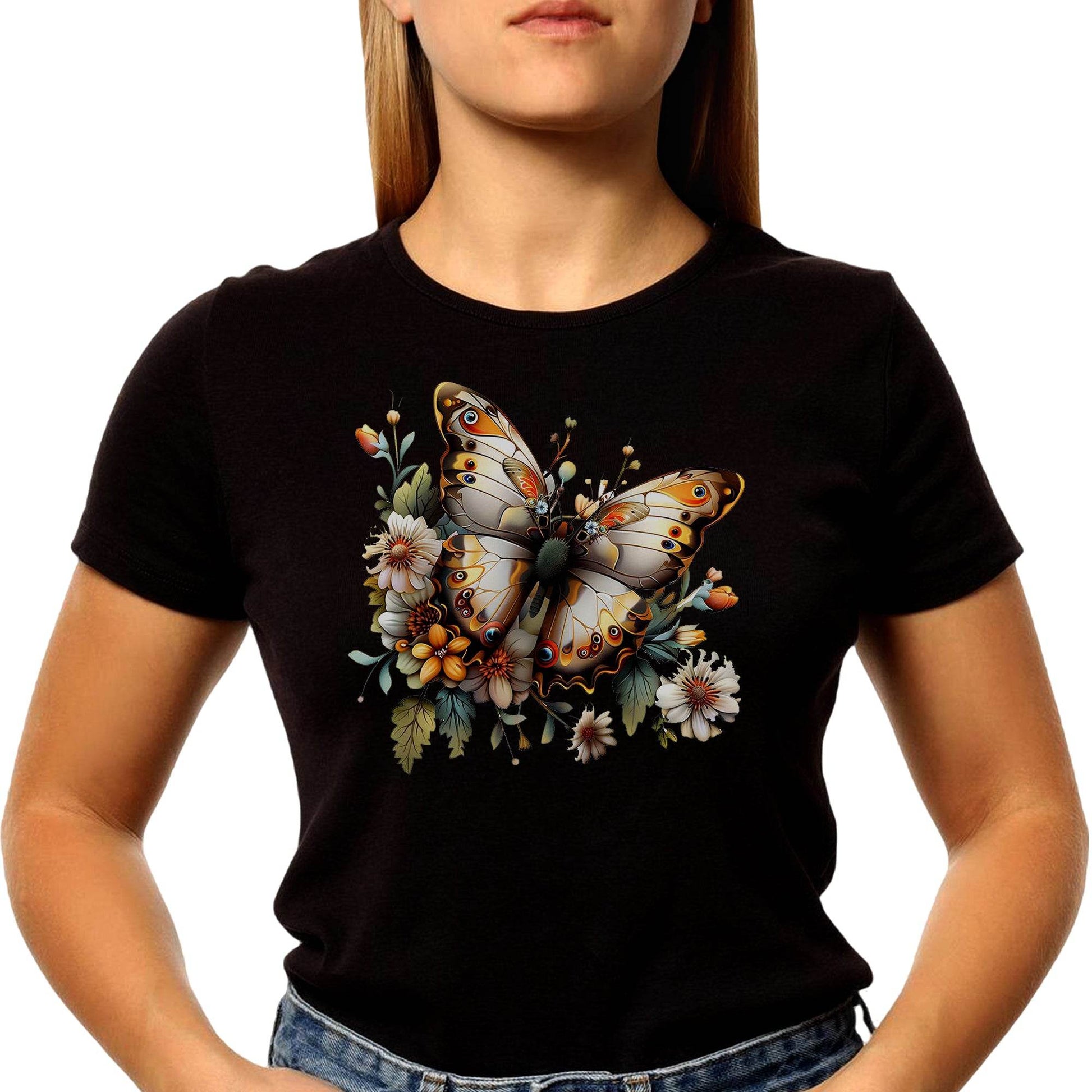 Floral Butterfly - Unisex Round Neck Regular Fit 100% Combed Cotton Half Sleeve T-Shirt - Mojilo Mart