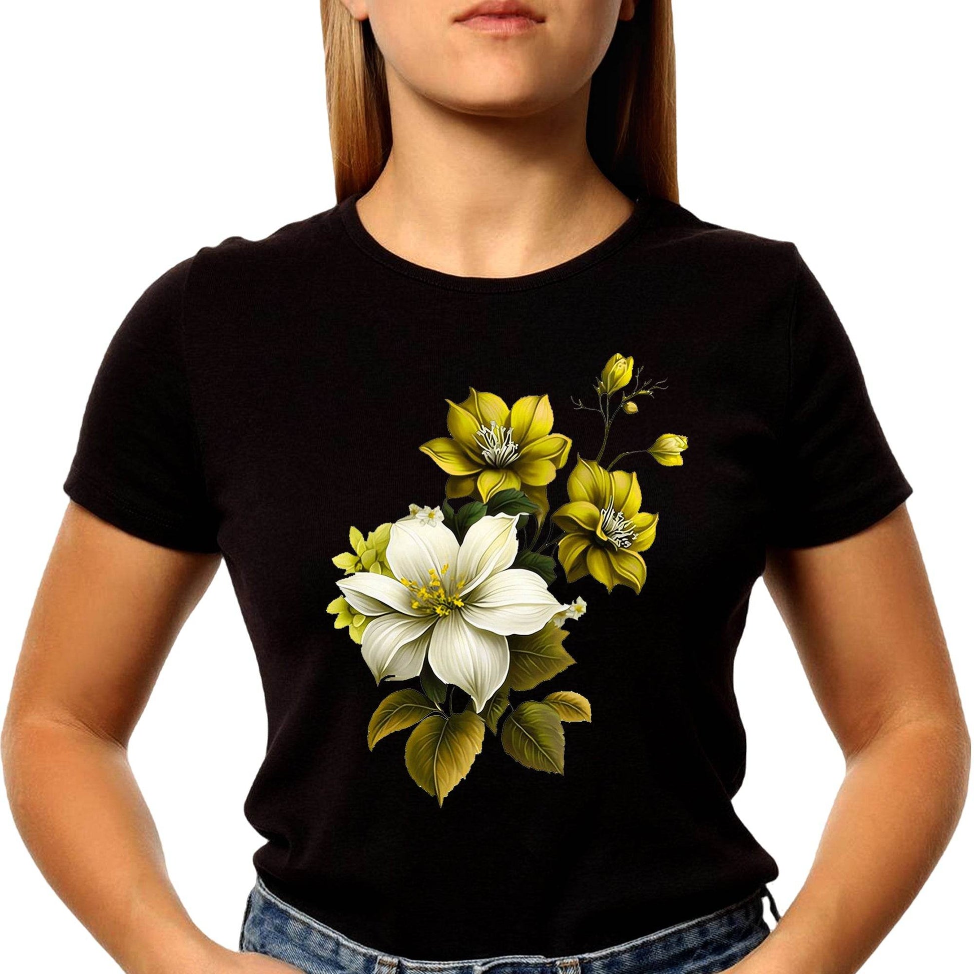 Floral Pattern - Unisex Round Neck Regular Fit 100% Combed Cotton Half Sleeve T-Shirt - Mojilo Mart