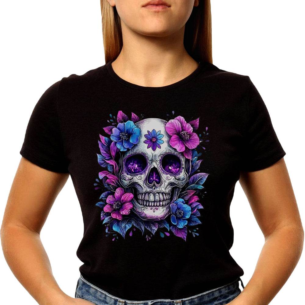 Flower Skull - Unisex Round Neck Regular Fit 100% Combed Cotton Half Sleeve T-Shirt - Mojilo Mart