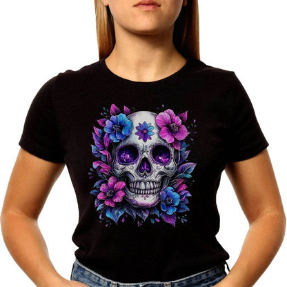 Flower Skull - Unisex Round Neck Regular Fit 100% Combed Cotton Half Sleeve T-Shirt - Mojilo Mart