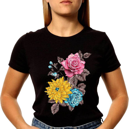 Flowers and Yellow Flower - Unisex Round Neck Regular Fit 100% Combed Cotton Half Sleeve T-Shirt - Mojilo Mart
