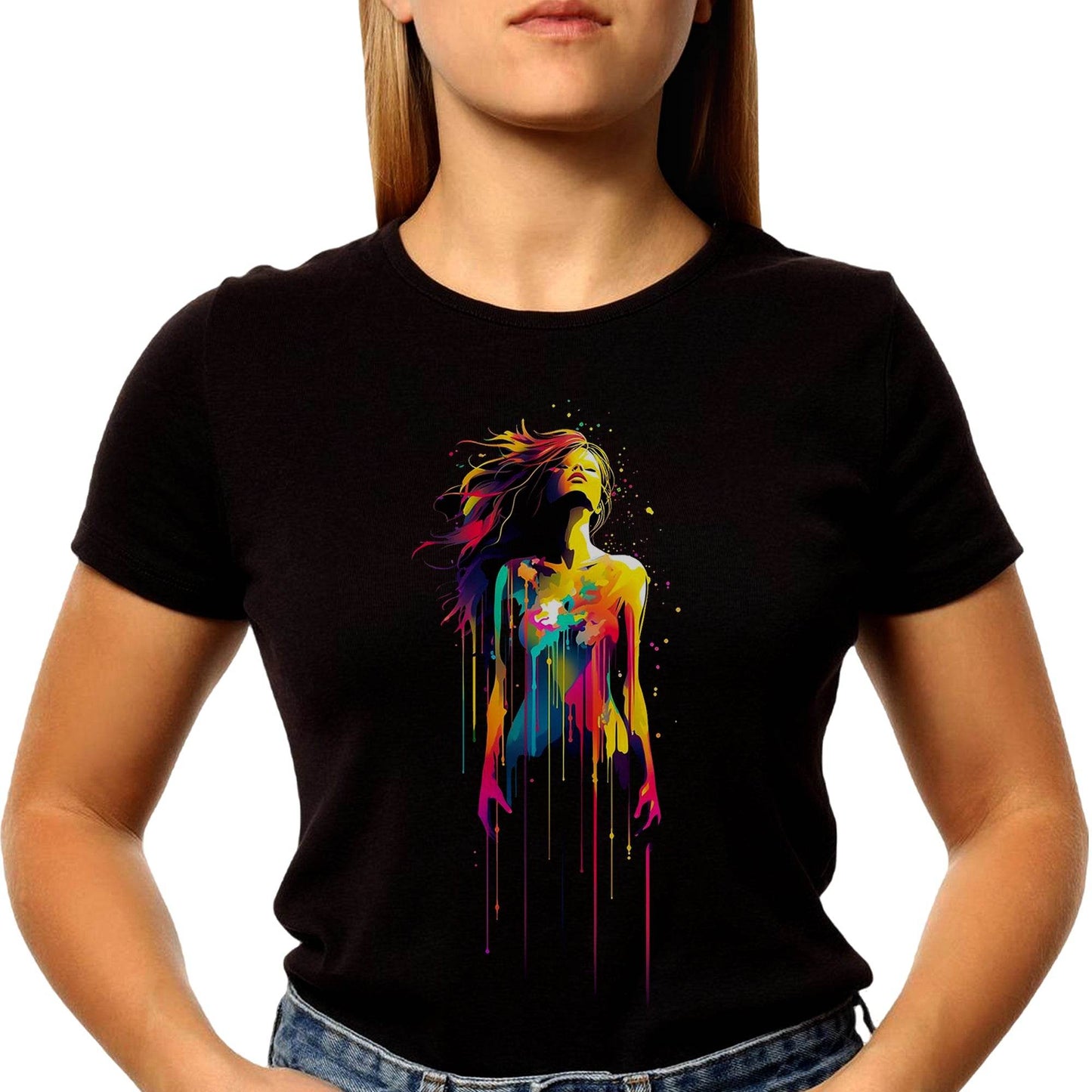 Girl Veil Of Colors Art - Unisex Round Neck Regular Fit 100% Combed Cotton Half Sleeve T-Shirt - Mojilo Mart