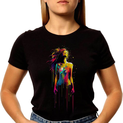 Girl Veil Of Colors Art - Unisex Round Neck Regular Fit 100% Combed Cotton Half Sleeve T-Shirt - Mojilo Mart