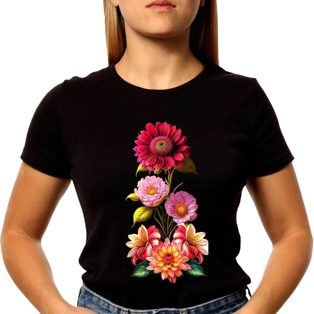 HIPPY FLOWER ARRANGEMENT SUNFLOWERS - Unisex Round Neck Regular Fit 100% Combed Cotton Half Sleeve T-Shirt - Mojilo Mart
