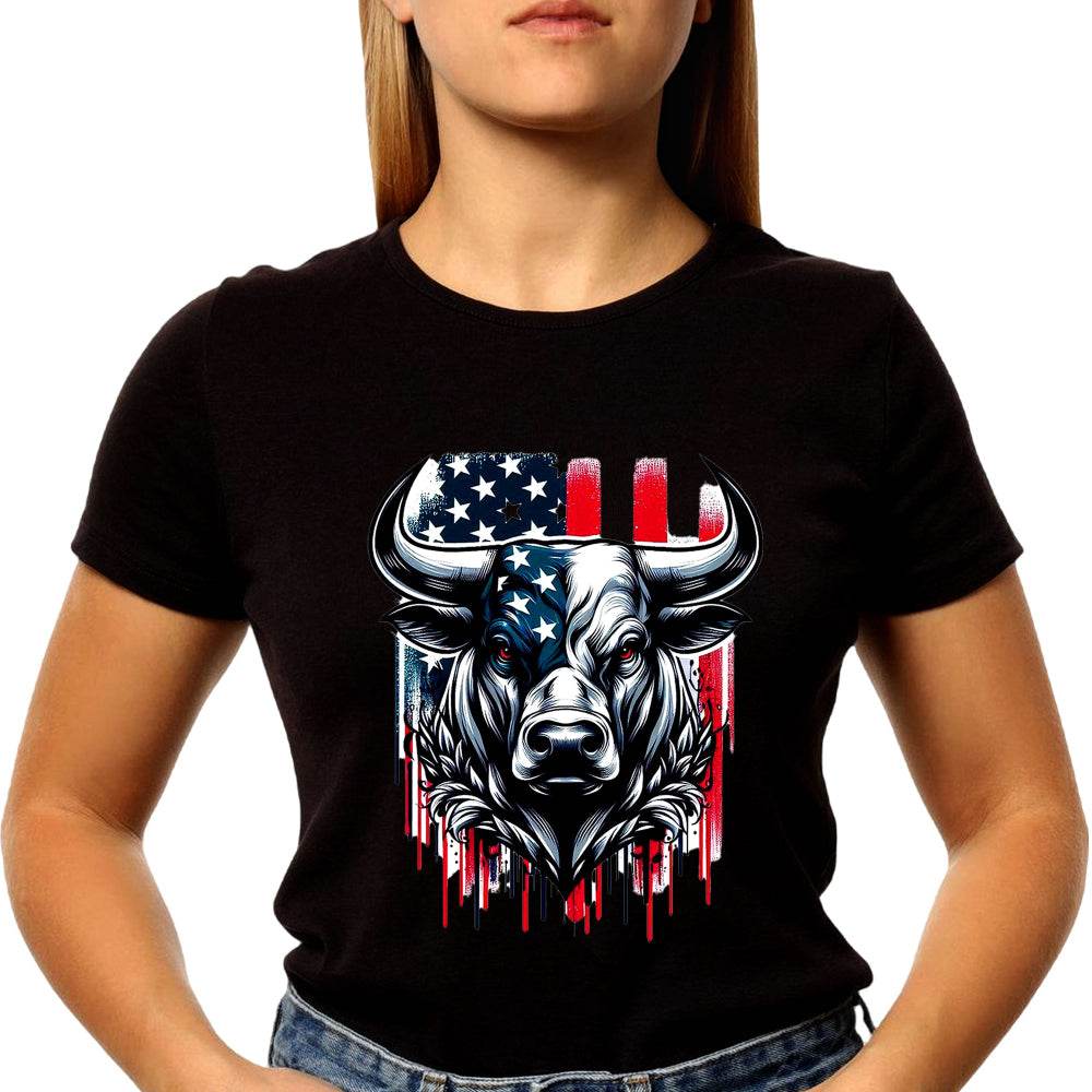 Head cow with flag american vector tshirt design - Unisex Round Neck Regular Fit 100% Combed Cotton Half Sleeve T-Shirt - Mojilo Mart