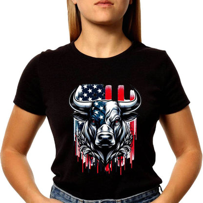 Head cow with flag american vector tshirt design - Unisex Round Neck Regular Fit 100% Combed Cotton Half Sleeve T-Shirt - Mojilo Mart