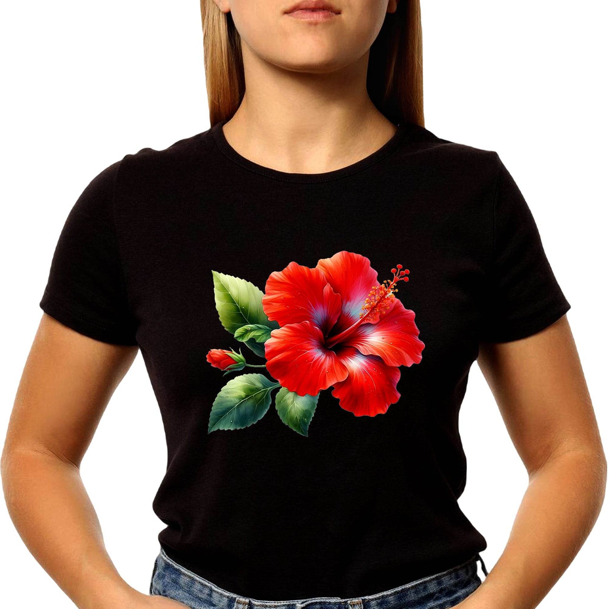 Hibiscus Flower Premium - Unisex Round Neck Regular Fit 100% Combed Cotton Half Sleeve T-Shirt - Mojilo Mart