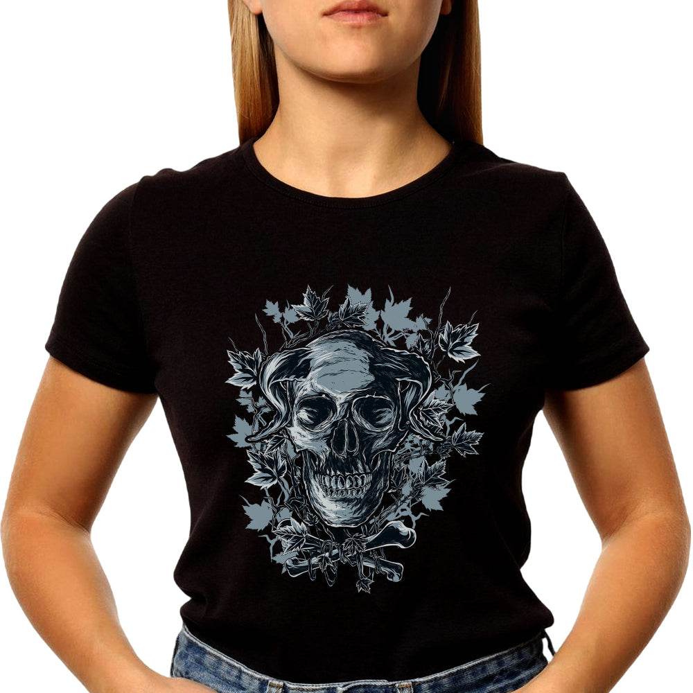 Horned Skull And Bones - Unisex Round Neck Regular Fit 100% Combed Cotton Half Sleeve T-Shirt - Mojilo Mart