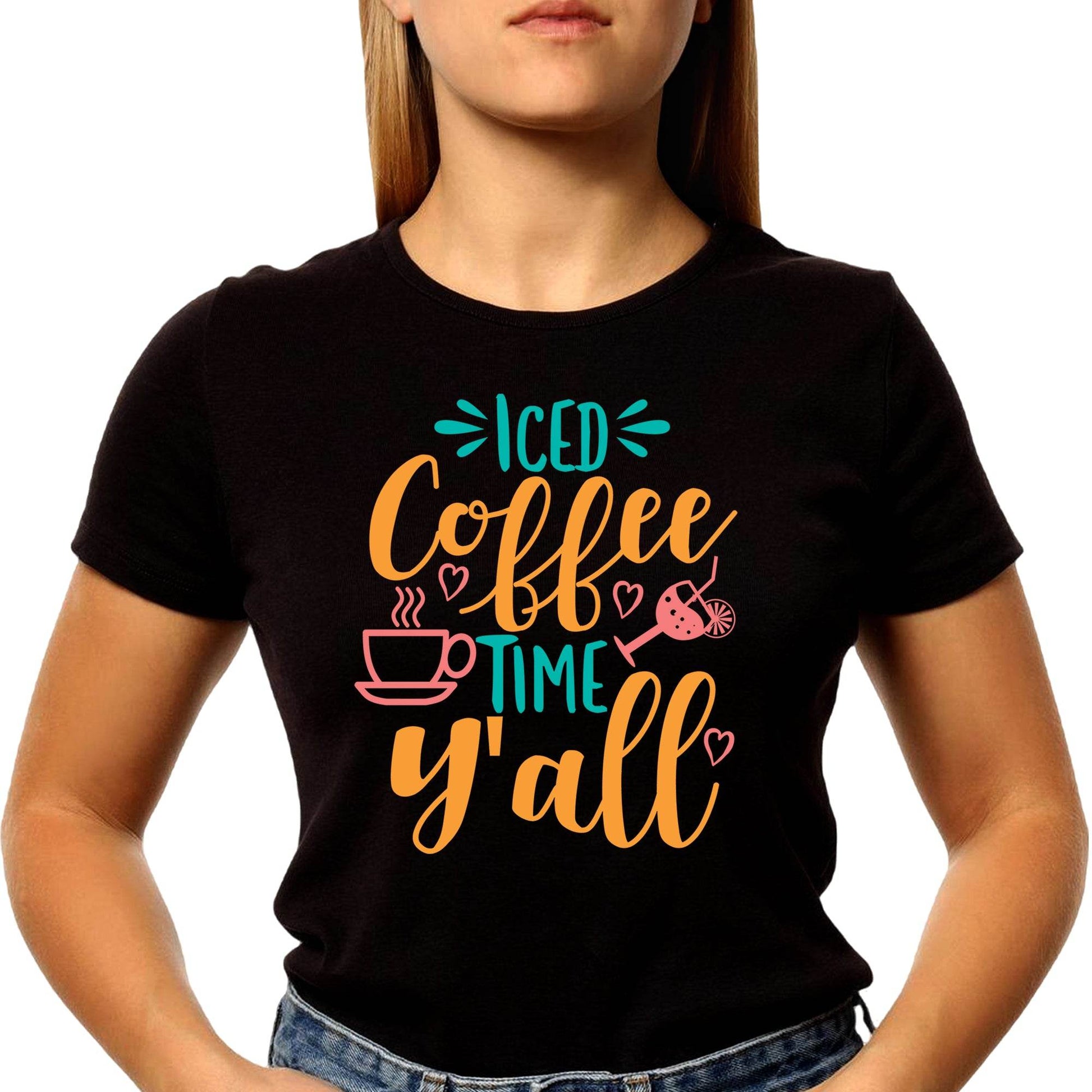 Iced Coffee Time Y'all - Unisex Round Neck Regular Fit 100% Combed Cotton Half Sleeve T-Shirt - Mojilo Mart