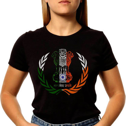 Indian Flag and Coat of Arms Emblem Satyamev jayate - Unisex Round Neck Regular Fit 100% Combed Cotton Half Sleeve T-Shirt - Mojilo Mart