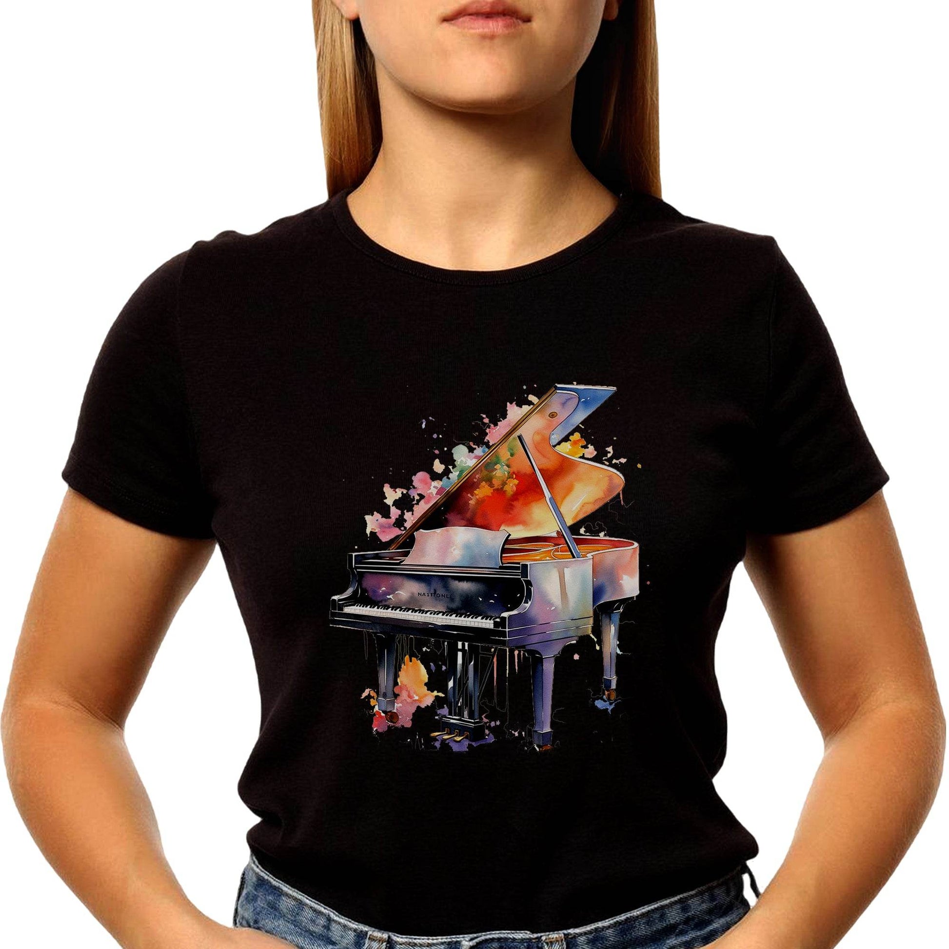 Instrument Watercolor Musical Piano - Unisex Round Neck Regular Fit 100% Combed Cotton Half Sleeve T-Shirt - Mojilo Mart