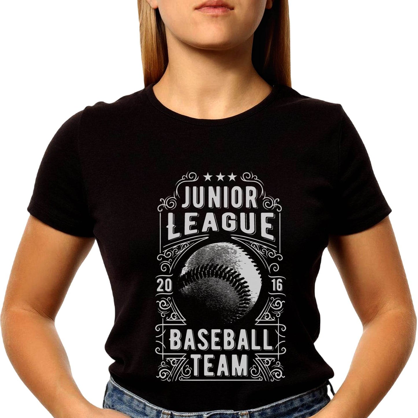 JUNIOR LEAGUE 2016 BASEBALL TEAM - Unisex Round Neck Regular Fit 100% Combed Cotton Half Sleeve T-Shirt - Mojilo Mart