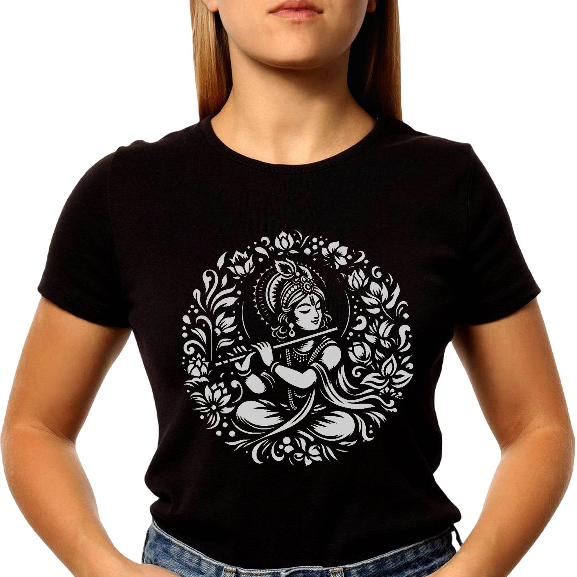 Krishna painting Art work - Unisex Round Neck Regular Fit 100% Combed Cotton Half Sleeve T-Shirt - Mojilo Mart