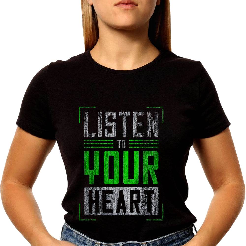LISTEN TO YOUR HEART - Unisex Round Neck Regular Fit 100% Combed Cotton Half Sleeve T-Shirt - Mojilo Mart