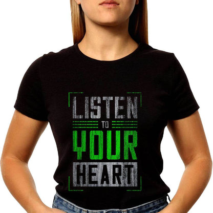 LISTEN TO YOUR HEART - Unisex Round Neck Regular Fit 100% Combed Cotton Half Sleeve T-Shirt - Mojilo Mart