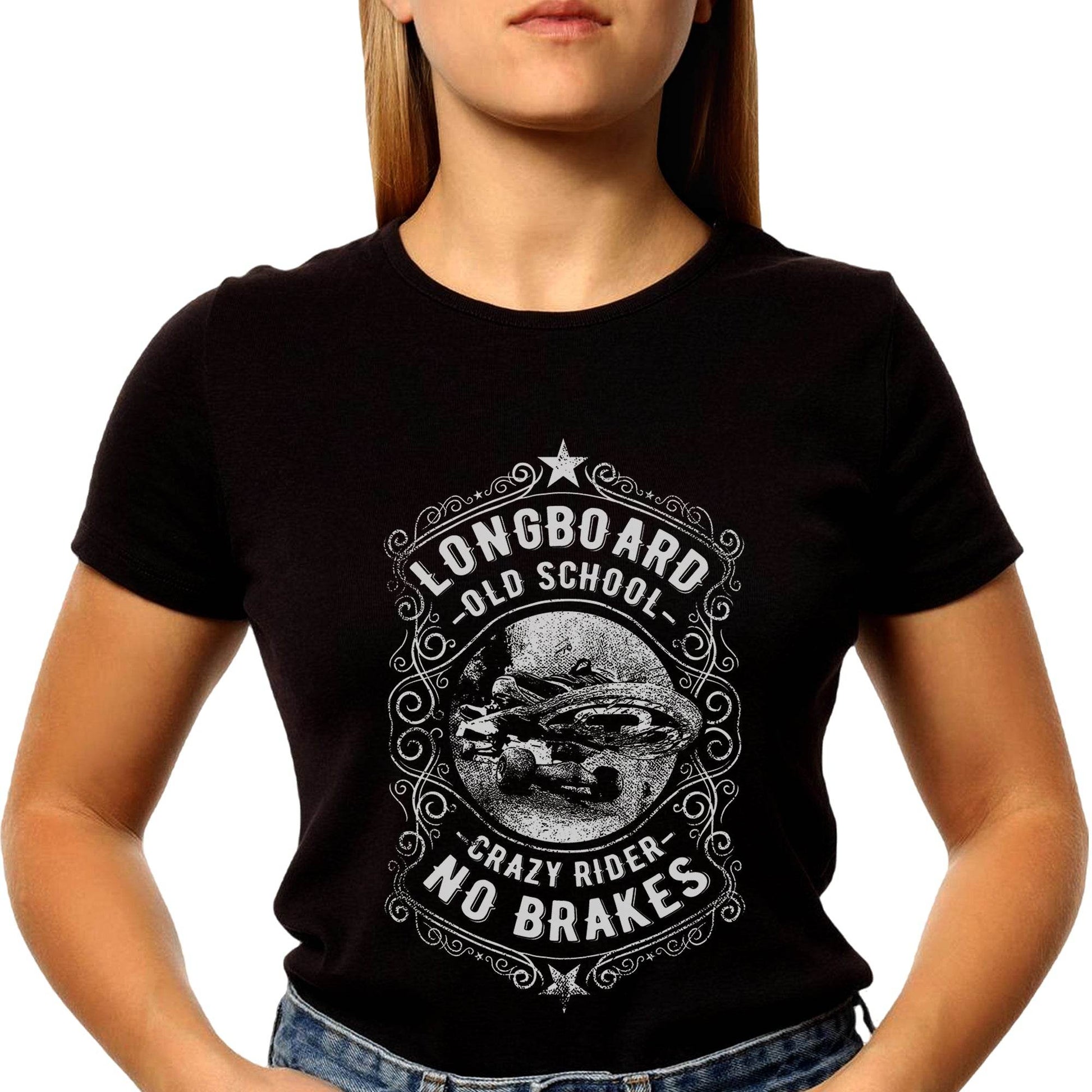 LONGBOARD OLD SCHOOL CRAZY RIDER NO BRAKES - Unisex Round Neck Regular Fit 100% Combed Cotton Half Sleeve T-Shirt - Mojilo Mart