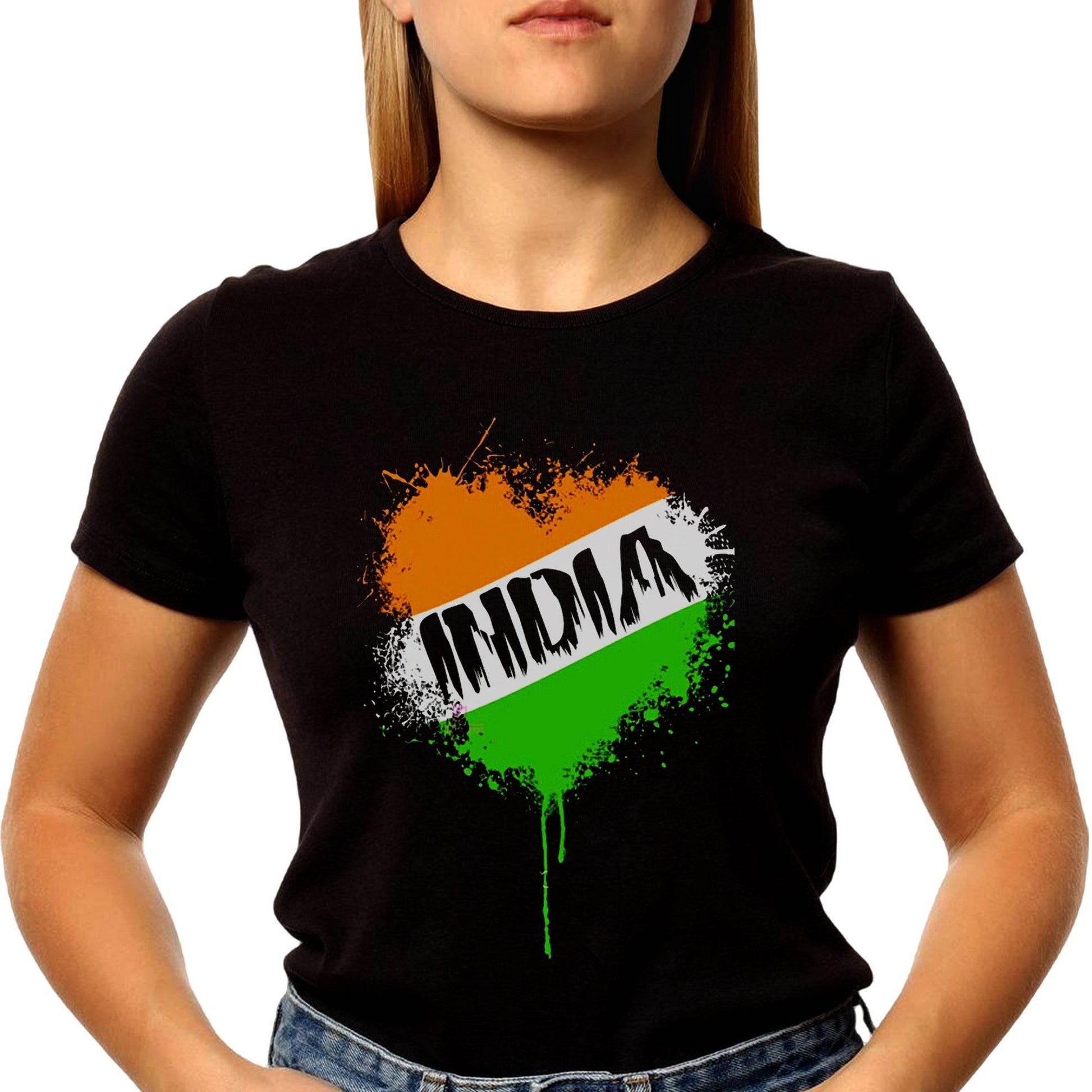 Love India In Heart With Flag Colour - Unisex Round Neck Regular Fit 100% Combed Cotton Half Sleeve T-Shirt - Mojilo Mart