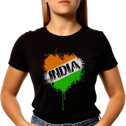 Love India In Heart With Flag Colour - Unisex Round Neck Regular Fit 100% Combed Cotton Half Sleeve T-Shirt - Mojilo Mart