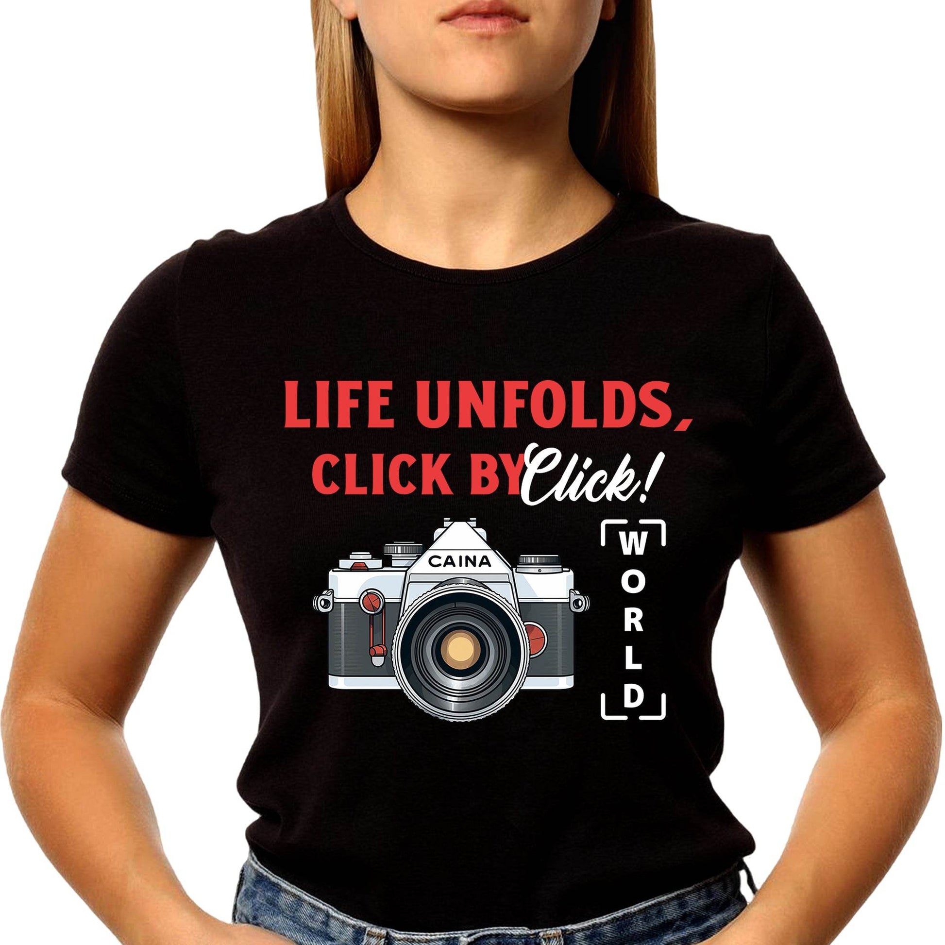 Life Unfolds, Click By Click! World - Unisex Round Neck Regular Fit 100% Combed Cotton Half Sleeve T-Shirt - Mojilo Mart