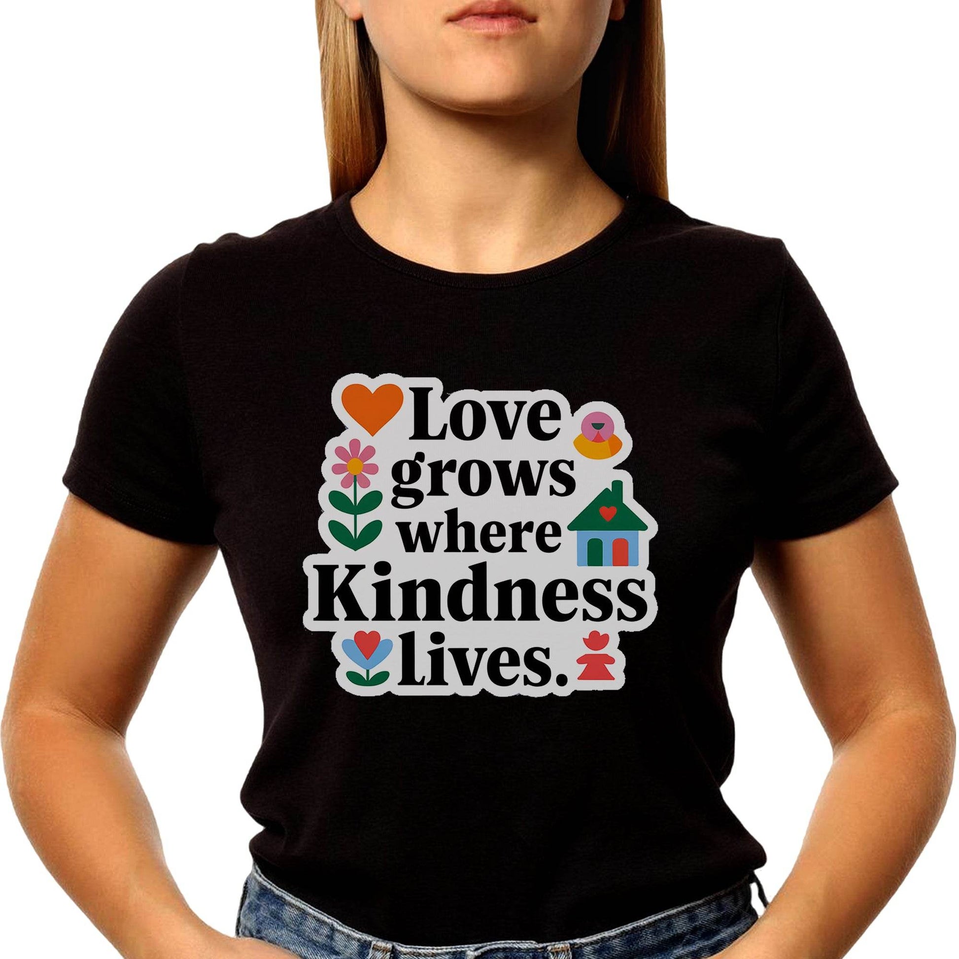 Love Grows Where Kindness Lives - Unisex Round Neck Regular Fit 100% Combed Cotton Half Sleeve T-Shirt - Mojilo Mart