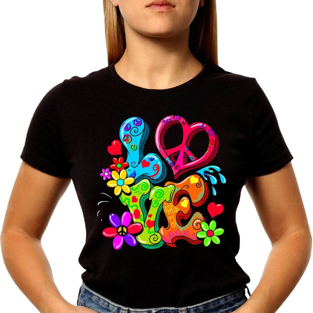 Love Peace Hand Sign Retro Floral Peace Symbol - Unisex Round Neck Regular Fit 100% Combed Cotton Half Sleeve T-Shirt - Mojilo Mart