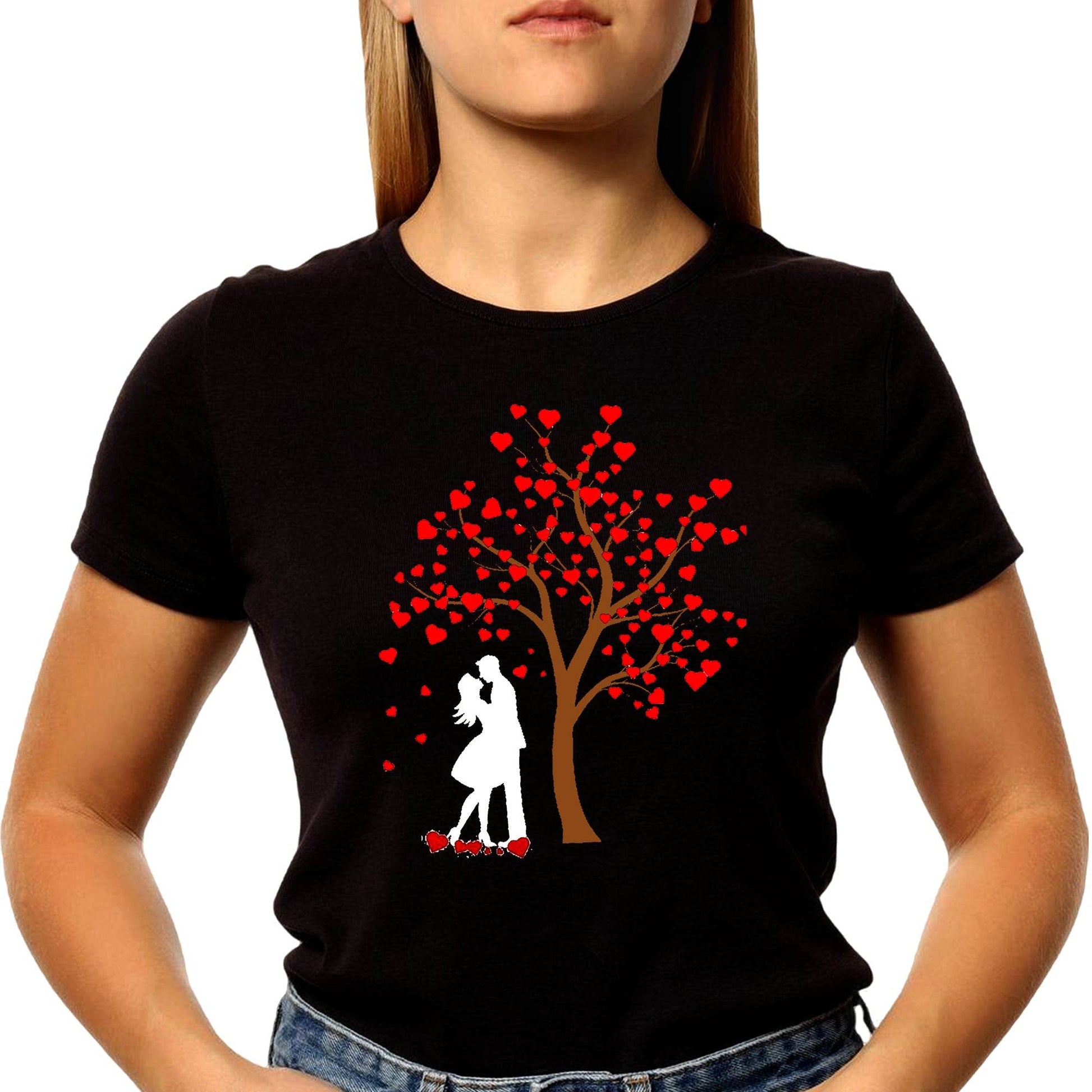 Loving couple, silhouette couples - Unisex Round Neck Regular Fit 100% Combed Cotton Half Sleeve T-Shirt - Mojilo Mart