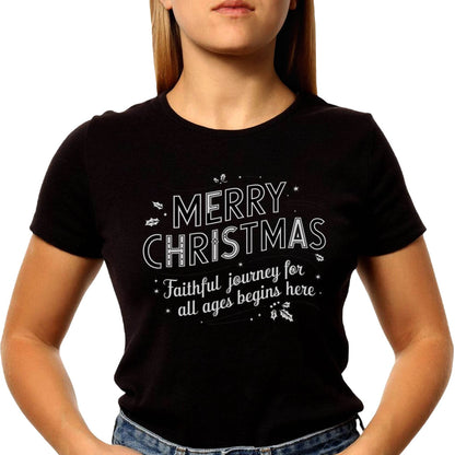 MERRY CHRISTMAS Faithful Journey For All Ages Begins Here - Unisex Round Neck Regular Fit 100% Combed Cotton Half Sleeve T-Shirt - Mojilo Mart