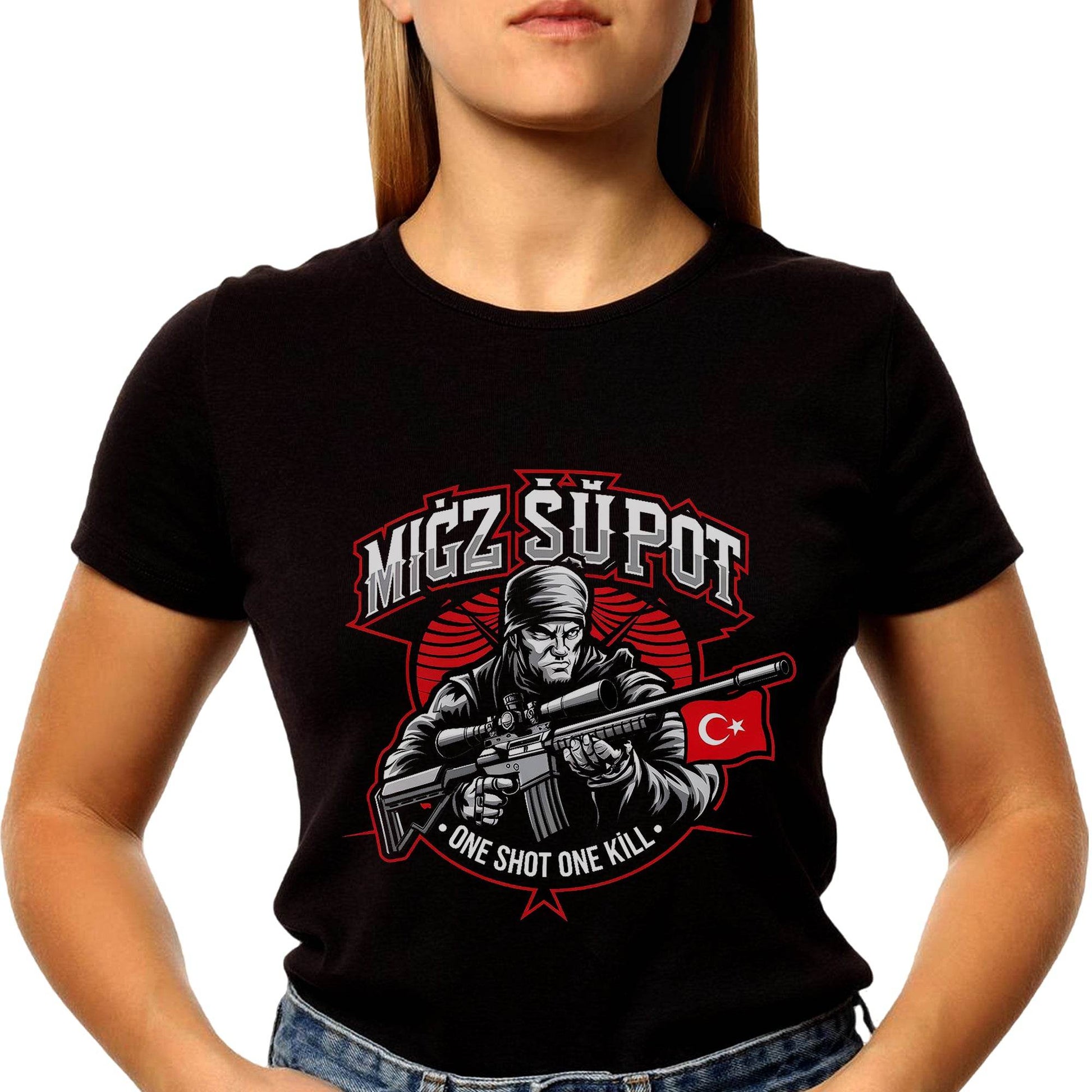MIGZ SUPOT ONE SHOT ONE K?LL - Unisex Round Neck Regular Fit 100% Combed Cotton Half Sleeve T-Shirt - Mojilo Mart