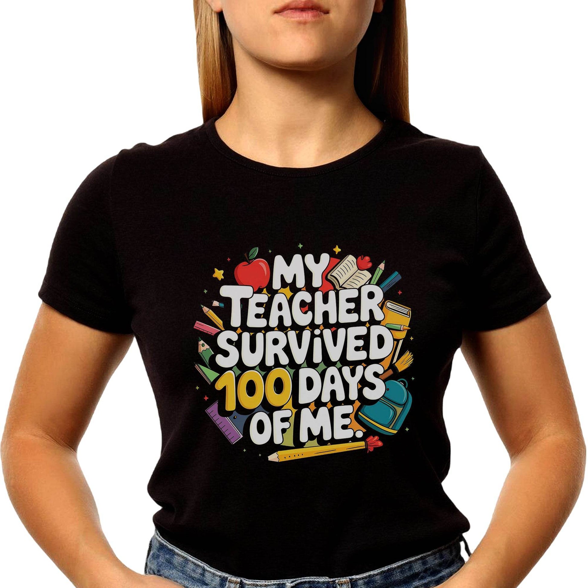 MY TEACHER SURVIVED 100 DAYS OF ME - Unisex Round Neck Regular Fit 100% Combed Cotton Half Sleeve T-Shirt - Mojilo Mart