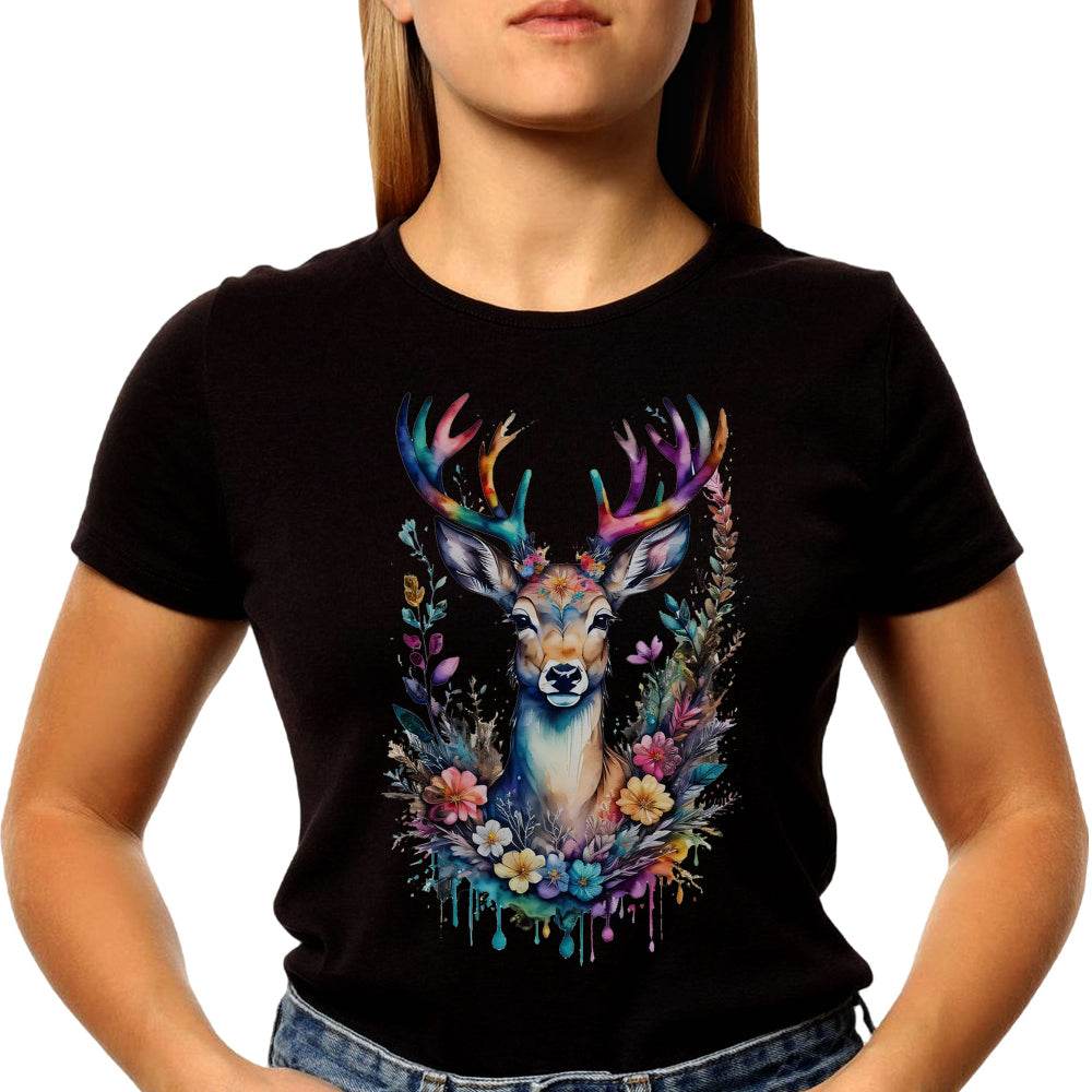 Magic Deer Antlers Forest Psychedelic deer Art - Unisex Round Neck Regular Fit 100% Combed Cotton Half Sleeve T-Shirt - Mojilo Mart