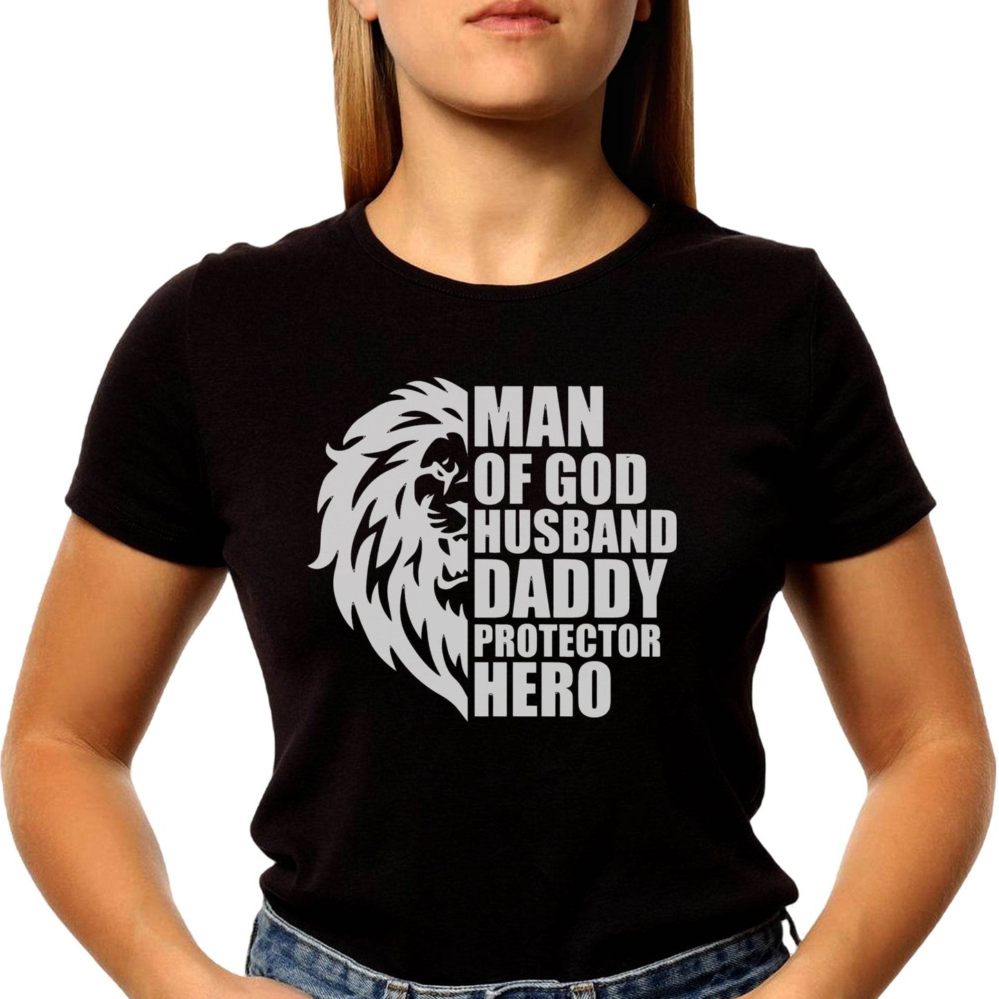Man Of God Husband Daddy Protector Hero - Unisex Round Neck Regular Fit 100% Combed Cotton Half Sleeve T-Shirt - Mojilo Mart