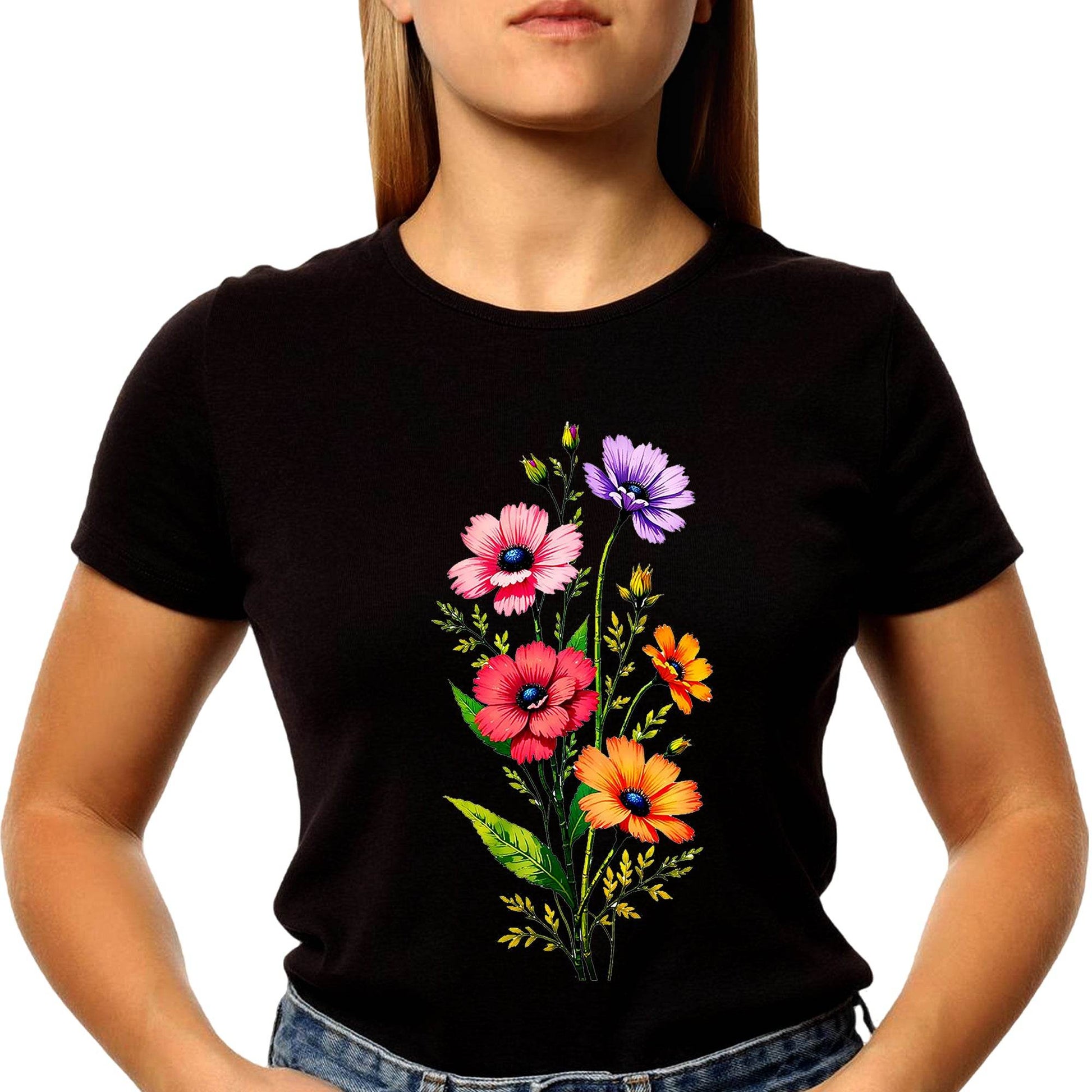 Meadow Flowers - Unisex Round Neck Regular Fit 100% Combed Cotton Half Sleeve T-Shirt - Mojilo Mart