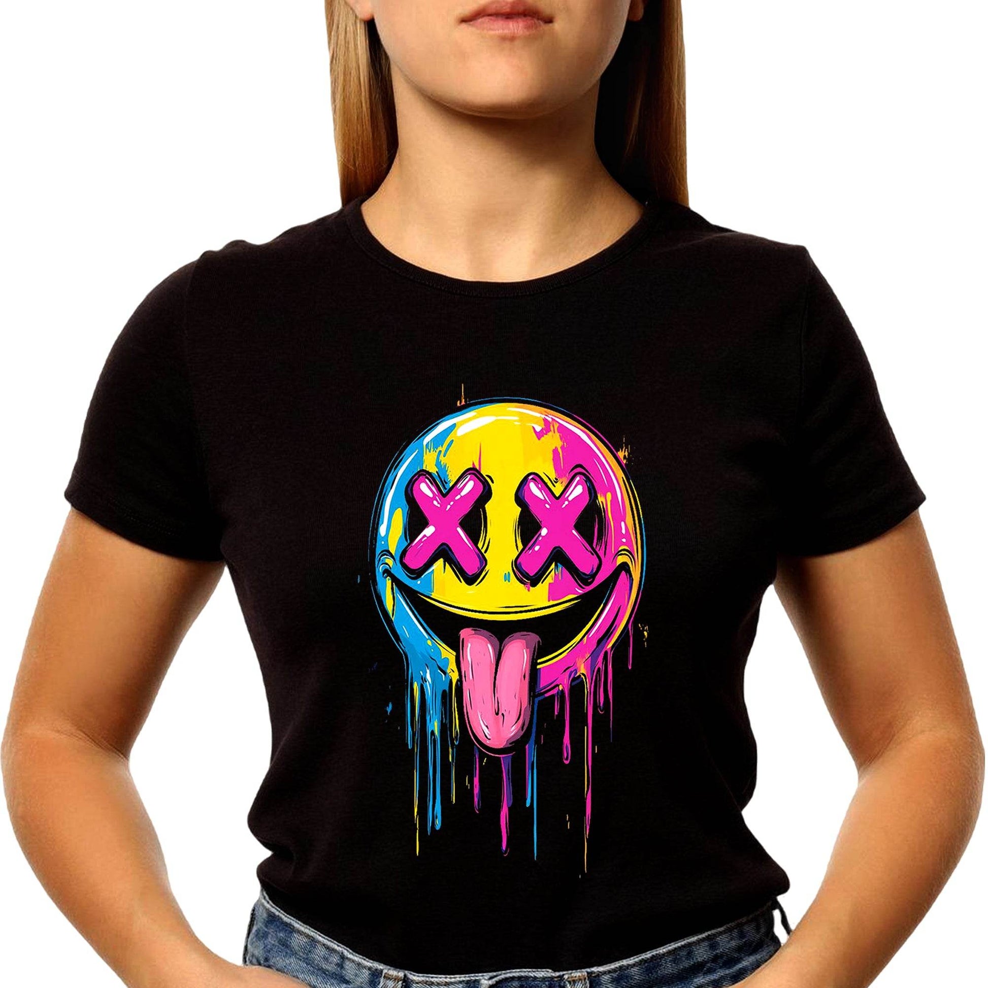 Melting Glitchy Smiling Face - Unisex Round Neck Regular Fit 100% Combed Cotton Half Sleeve T-Shirt - Mojilo Mart
