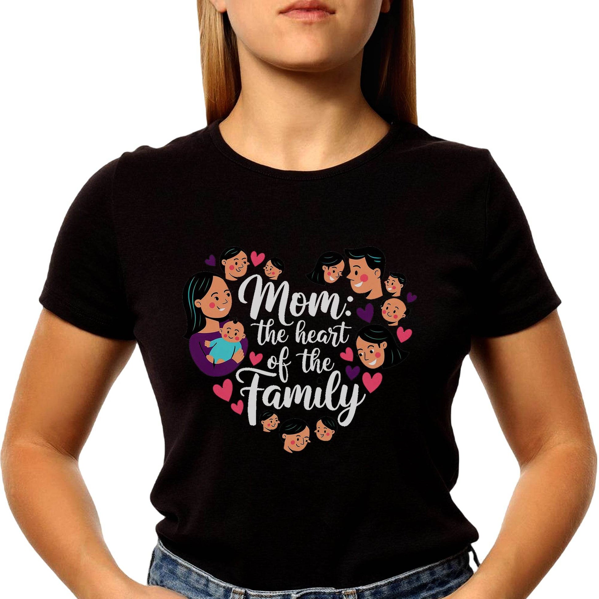 Mom the heart of the Family Print- Unisex Round Neck Regular Fit 100% Combed Cotton Half Sleeve T-Shirt - Mojilo Mart