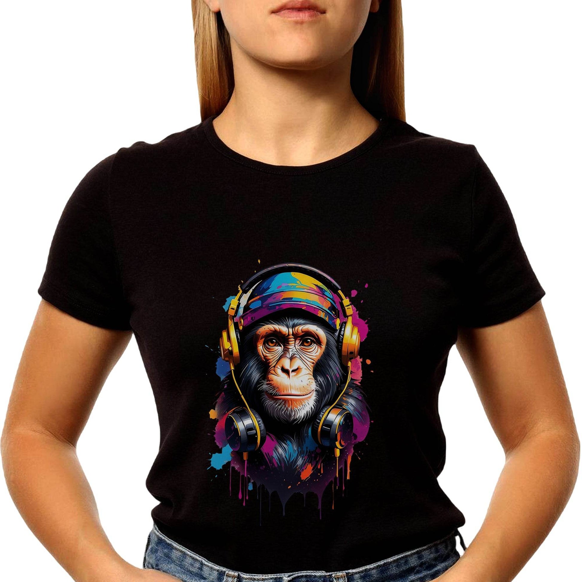 Monkey With Headphones - Unisex Round Neck Regular Fit 100% Combed Cotton Half Sleeve T-Shirt - Mojilo Mart