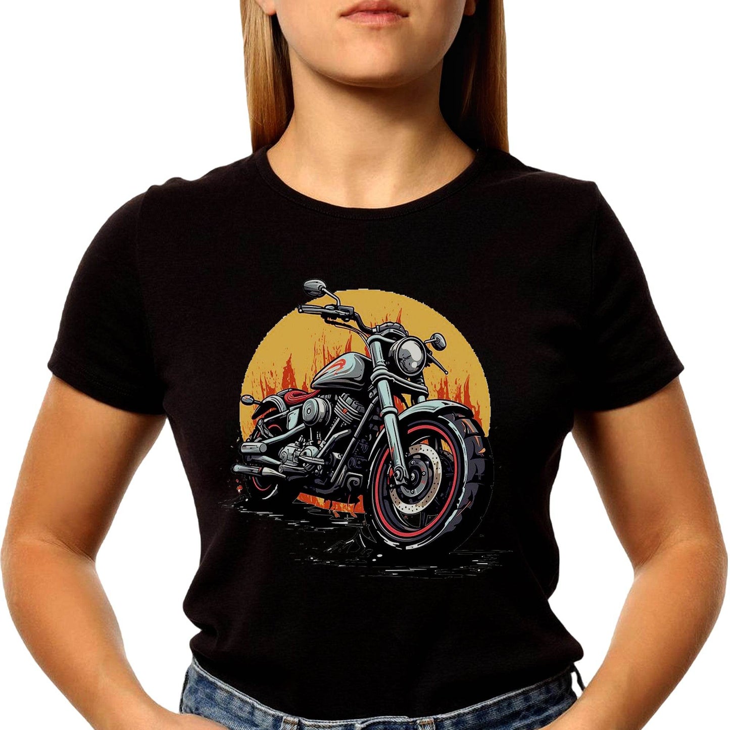 Motorcycle with a sunset - Unisex Round Neck Regular Fit 100% Combed Cotton Half Sleeve T-Shirt - Mojilo Mart